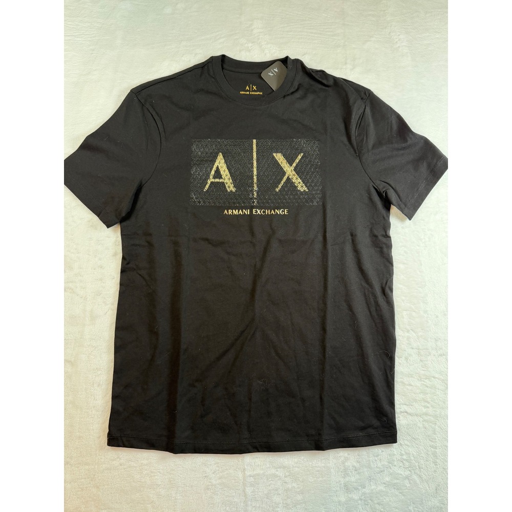Armani Exchange Mens Black Gold Logo Graphic T-Shirt XS 6KZTCA Z8H4Z